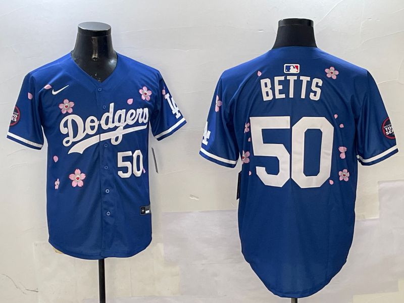 Men Los Angeles Dodgers #50 Betts Blue Sakura Edition 2025 Nike MLB Jersey style 3->los angeles dodgers->MLB Jersey